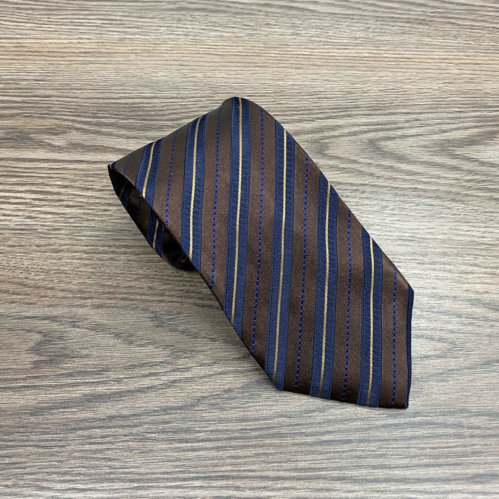 Les Copains Brown, Navy & Tan Stripe Silk Tie